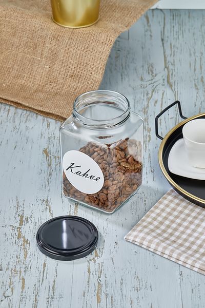 ŞAKİLATA CONCEPT 1000 ml Decorative Coffee Colored Glass Storage Container with Label