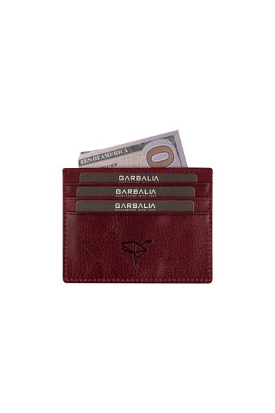 Garbalia 100% Handmade Crazy Leather Double Sided Unisex Claret Red Card Holder Money Portfolio