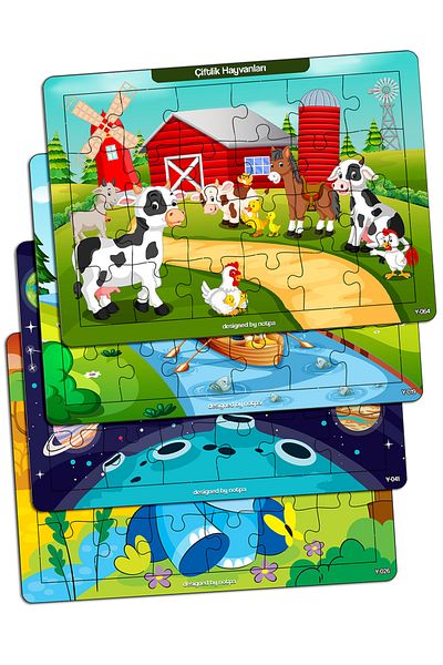 kutuTR Notpa Children's Educational and Learning Wooden 24 Piece Colorful Puzzle Set of 4