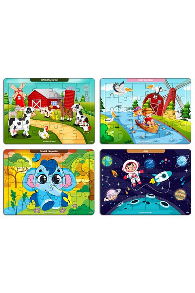 kutuTR Notpa Children's Educational and Learning Wooden 24 Piece Colorful Puzzle Set of 4