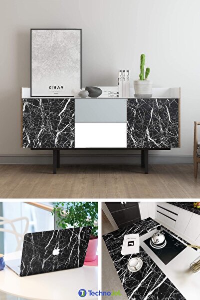 Technojet Kendinden Yapışkanlı Siyah Mermer Desen Mutfak Banyo Tezgah Duvar Masa Kaplama 60cmx100cm