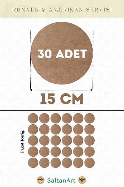 SaltanArt Диаметър 15 см, 30 броя, Supla American Service Runner, MDF, Drolit, магнитна основа, дърво, дебелина 3 мм (2,7 мм).