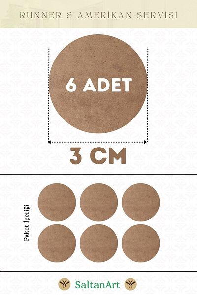SaltanArt Диаметър 3 см, 6 броя, американски сервизен бегач, MDF, Drolit, магнитна основа, дърво, дебелина 3 мм (2,7 мм).