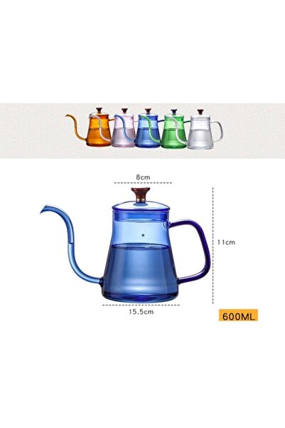 JESSE - Cam Borosilikat Kettle Ibrik 600 Ml Ateşe Dayanıklı - Mavi