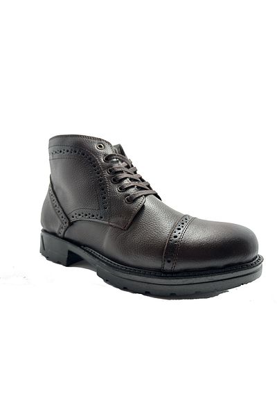 Ehil 72518 Brown Genuine Leather Men's Boots with Fur Inside and Zipper
