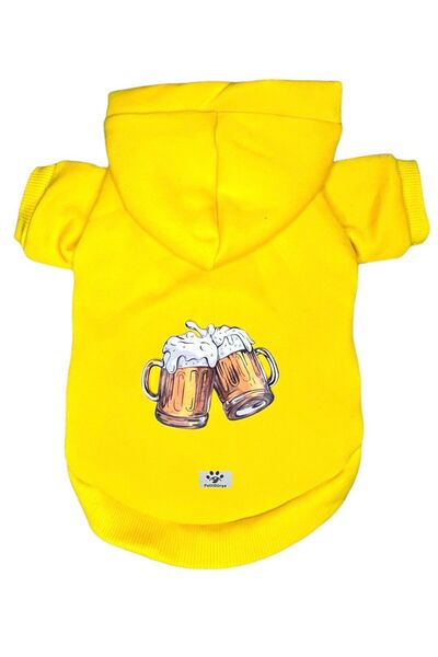 PetiliDünya سويت شيرت بقلنسوة من Beer Cat & Dog - سويت شيرت مطبوع