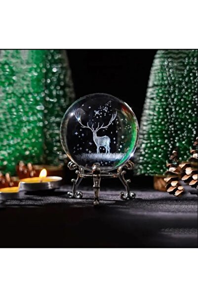 hediyeconcepti Dekoratif Gümüş Ayaklı Geyik Tasarımlı 3D Cam Küre