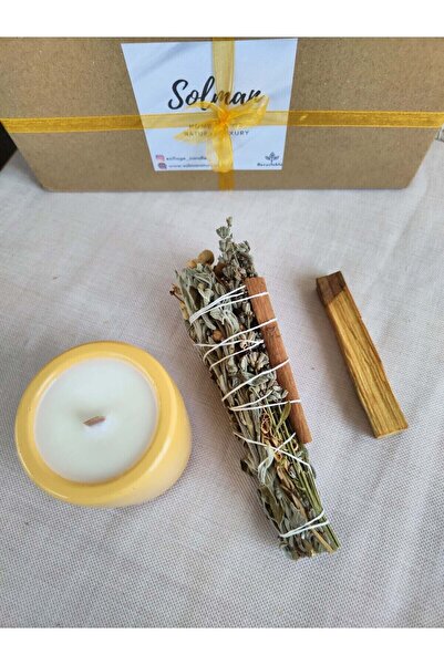 Solman Sandal Ağacı & Ylang Ylang Kokulu Soya Mum Palo Santo Ağaç Tütsü Adaça...