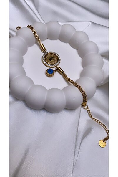 Accessories Çeyrekli Burgu Zincir Nazarlı Gold Renk Çelik Bileklik Künye