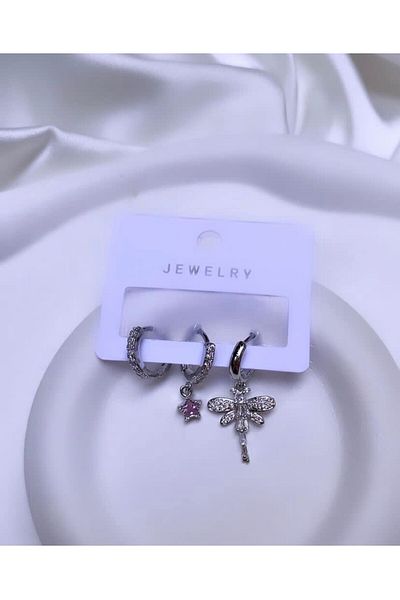 Accessories مجموعة من 3 أقراط فضية اللون من الزركون