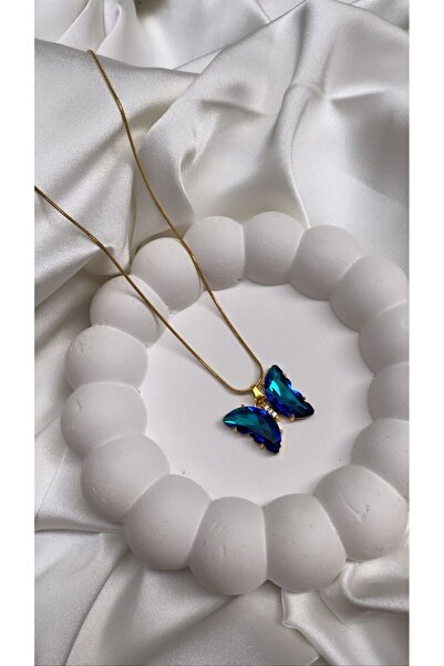 Accessories Hologramlı Çelik Gold Renk Kelebek Kolye