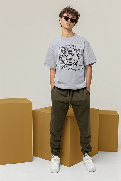 ADA BEBEK ÇOCUK Μαύρο Cool Bear εμπριμέ 100% βαμβακερό ανδρικό μπλουζάκι με λαιμόκοψη