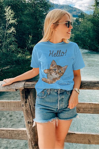 ADA BEBEK ÇOCUK Μπλουζάκι Hello Cat 100% Cotton Γυναικείο Crew Neck Oversize