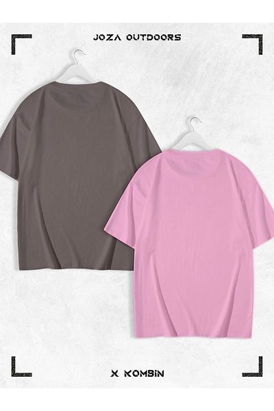 Joza Outdoors Γυναικεία Ανδρικά Unisex Lover Couple Συνδυασμός Βαμβακερό Oversize Πολύχρωμο καλοκαιρινό μπλουζάκι χωρίς στάμπα Σετ 2 τεμαχίων
