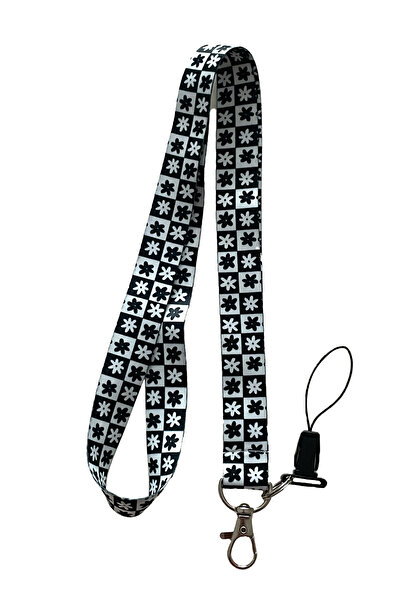 StormiStoretr Siyah Beyaz Çiçek Boyun ipi Telefon Askısı