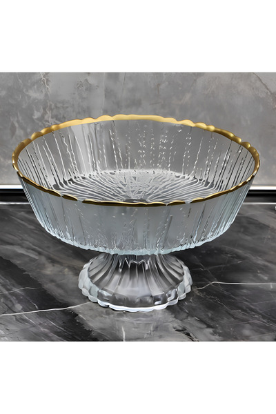cam34 FLADEN AYAKLI YALDIZLI 22 CM KASE SALATA KASESİ ZİYAFET KASE