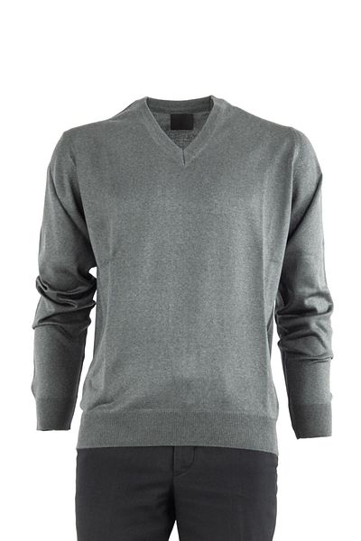 Oppland Men's Long Sleeve V-Neck Solid Color Classic Model Comfortable Cut Full Pattern Wool Woven Sweater