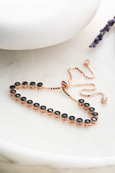 Nereze 925 Ayar Gümüş Asansörlü Sıralı Siyah Zirkon Taşlı Bileklik