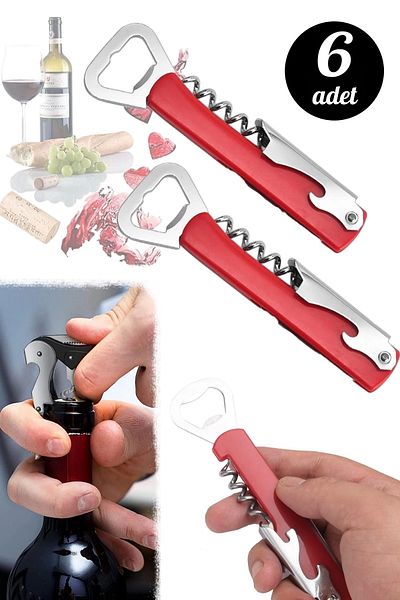 Tilbe Home 6-Piece Steel Corkscrew Wine Cork Opener Bottle Opener Waiter Type Soft Drink Cause Lid Opener Set