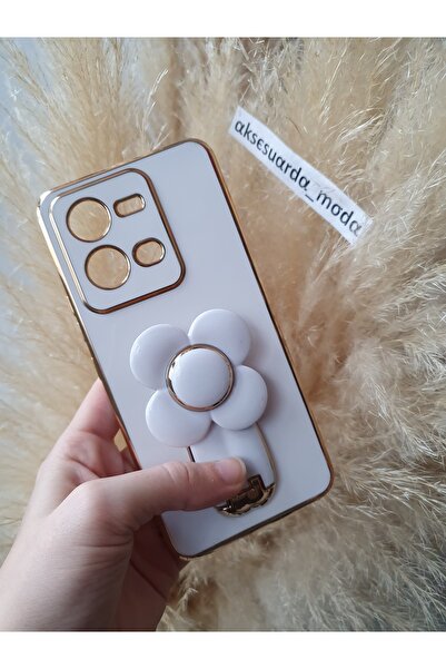 Aksesuarda Moda حافظة لامعة متوافقة مع VIVO V25 مع حامل ديزي الدوار وقطع بالليزر