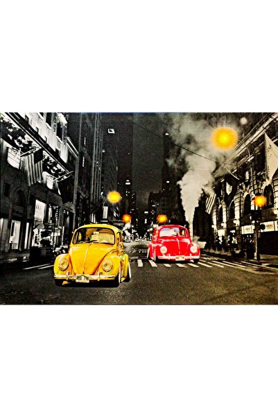 Haki Alışveriş Dünyası Kanvas Tablo Klasik Araba 65x45 Dekoratif Ledli Işıklı...