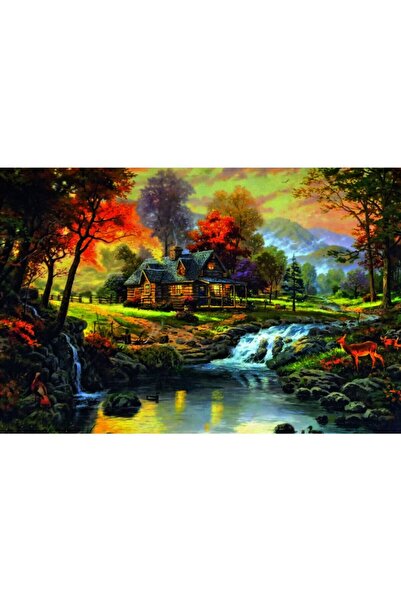 Haki Alışveriş Dünyası Kanvas Tablo Göl Evi Manzarası Led Işıklı 90x60 Cm Pil + Asma Aparatı Hediyeli