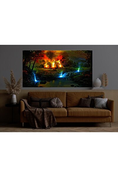 Haki Alışveriş Dünyası Kanvas Tablo Göl Evi Manzarası Led Işıklı 90x60 Cm Pil + Asma Aparatı Hediyeli