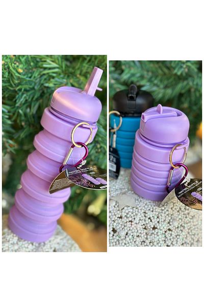 QUEEN AKSESUAR Imported Luxury Folding Collapsible Accordion Flask Drinking Bottle Water Bottle with Hanger Sportsman Purple