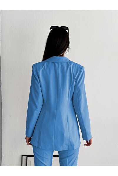 diaves Açık Mavi Tek Düğme Blazer Ceket Havuç Pantolon Takım Elbise