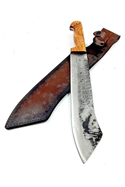 göcen El yapımı Zeytin Saplı Dövme Çelikten Av ve Kamp Bıçağı