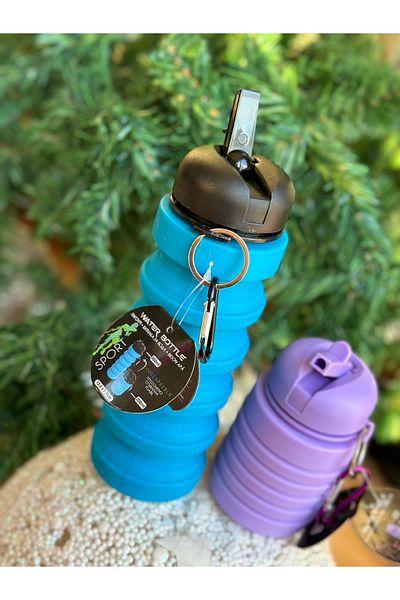QUEEN AKSESUAR Imported Luxury Folding Collapsible Accordion Flask Drinking Bottle Water Bottle with Strap Sportsman Blue