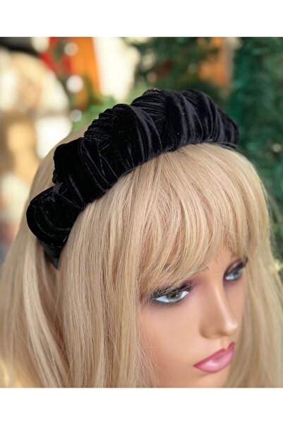 QUEEN AKSESUAR تصميم مخصص مستورد فاخر ذو رباط عريض معقود للنساء تاج مخملي أسود