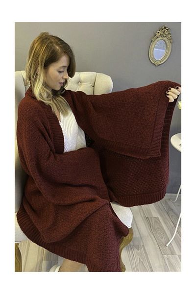 Ocean Burgundy Knitwear Knitted Shoulder Shawl