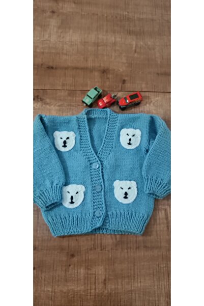 EL ÖRGÜSÜ CİCİ BEBE سترة صوفية للأولاد محبوكة يدويًا مع دب