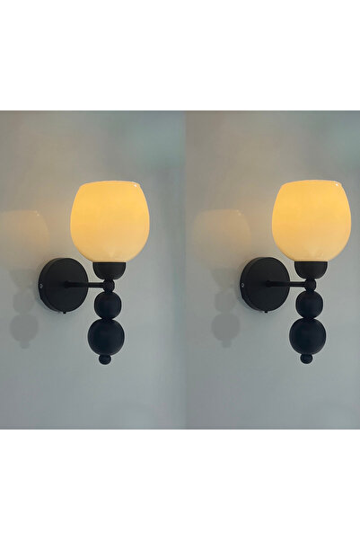 gaziantepavize Tokyo Siyah Metal BeyazCamlı Pilli Aplik - 2 Adet - Özel Tasar...