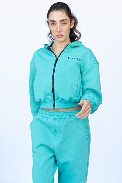 Vatkalimon Πλεκτό φούτερ με κουκούλα με φερμουάρ, χοντρό φλις εσωτερικά