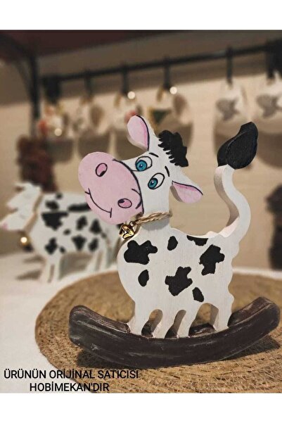 hobimekan Sallanan Sevimli Ahşap Inek Dekoratif Obje