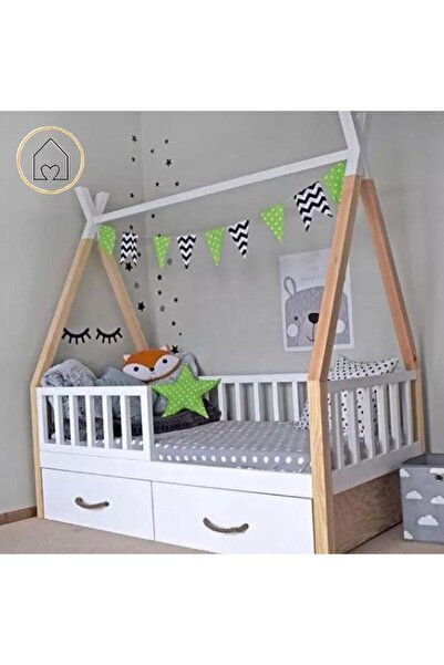 Puf Bebe Unisex Çocuk Bebek Çatılı Doğal Montessori & Karyolası
