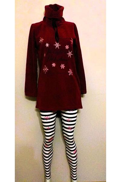 Dika Set de pijamale din lână Burgundy - Cu Jambiere