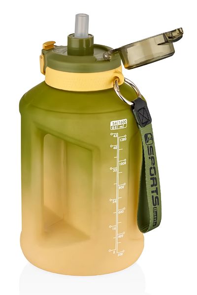 Vagonlife 1600 Ml Double Color Motivational Water Bottle with Straw and Carrying Strap and Handle with Sticker Gift