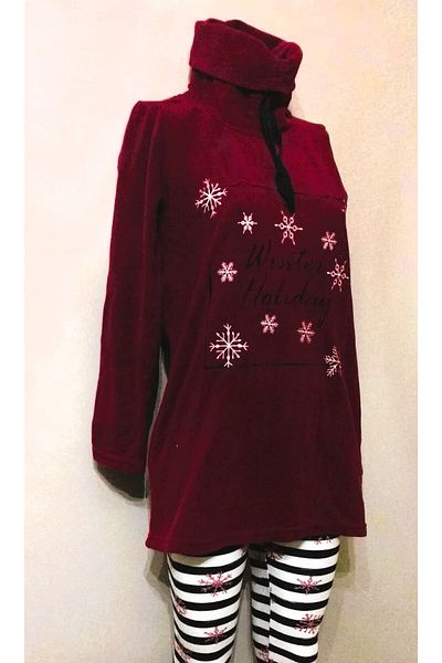 Dika Set de pijamale din lână Burgundy - Cu Jambiere