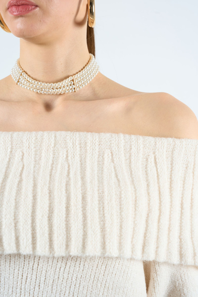QUREKLİ Women's Cream Madonna Collar Sweater
