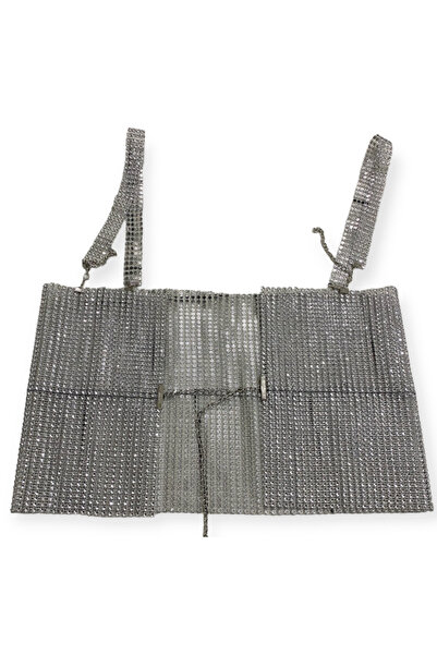 SmY Bag Сірий кроп-бюстгальтер - дизайн з камінцями, блискуче оздоблення