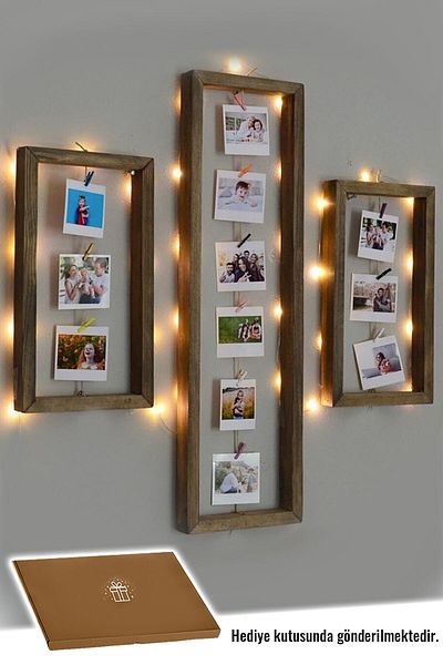 webotto 8 مجموعة من 3 إطارات صور خشبية بإضاءة LED ومزلاج
