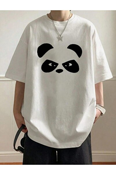 AEMİ Unisex Žene/Muškarci Panda Štampano okrugla kragna Oversize kroj Bela T-...