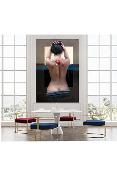 HDART Soyut Yarım Elma Nü Kadın Kanvas Tablo Tablosu Ofis Cafe Restaurant Duv...