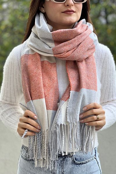 Novon Giyim & Aksesuar Unisex Stamp Textured Fringed Premium Long Scarf
