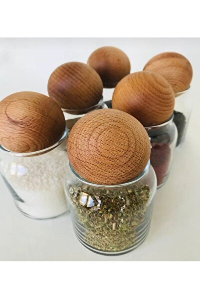 Demirhan Home 6'lı Ahşap Top Kapaklı Cam Kavanoz Seti Şekerlik Çerezlik Baharatlık Ve Saklama Kabı 0,25 Litre