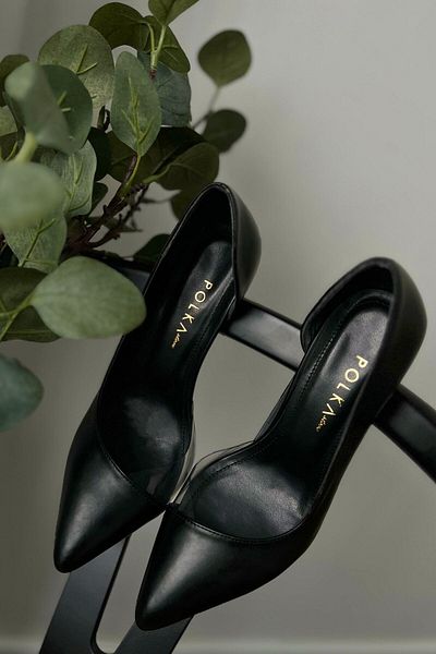 POLKA STORE Women's Fergie Transparent Detailed Matte Pointed Toe Black Stiletto Comfortable Stylish Heeled Shoes