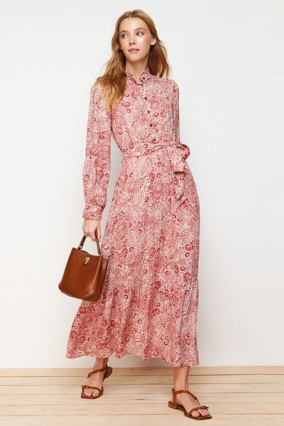 Trendyol Modest Φόρεμα κανέλας φλοράλ από βισκόζη TCTSS24EB00074